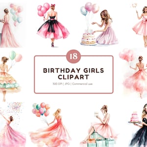 Geburtstag Mädchen Clipart png Bundle, Mädchen Geburtstag Party Clipart, Aquarell Geburtstag Mädchen Clipart, Geburtstag Clipart Bundle, digitaler Download