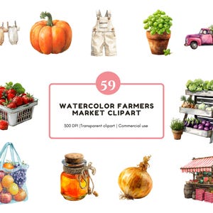 Farmers Market Clipart png Bundle, Watercolor Farmers Market Clipart, Fruit Clipart, Vegetable Clipart, Farm Product Clipart, Garden Clipart