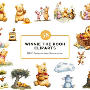 Winnie The Pooh Clipart, Pooh Clipart Bundle, Classic Winnie Clipart png, Watercolor Winnie Thee Pooh Clipart, Winnie png Bundle