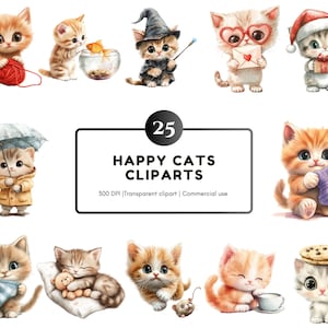 Happy cats Clipart png Bundle, Cat Clipart png, Quirky Cat Clipart, Cat png, High Resolution Cat png, Whimsical Cat png, Cute Cat Clipart