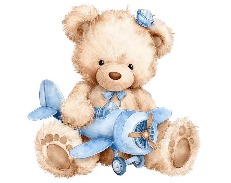 59 Watercolor Teddy Bear Clipart Bundle, Blue Baby Teddies PNG Set ...