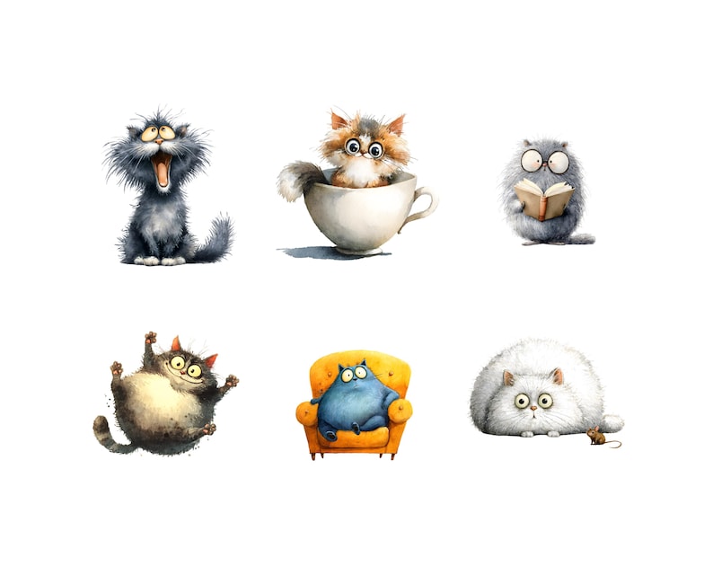 Quirky cats clipart set featuring cute and funny cat illustrations in high-quality PNG files.
Cute quirky cat clipart bundle with playful cartoon cats, expressions, and accessories for crafting projects.
Whimsical cat illustrations set with unique feline characters for scrapbooking and digital design.
Cartoon quirky cats clipart pack featuring fun cat poses and colorful designs for DIY crafts.
Quirky cat PNG clipart collection with adorable and humorous cat illustrations for printables.