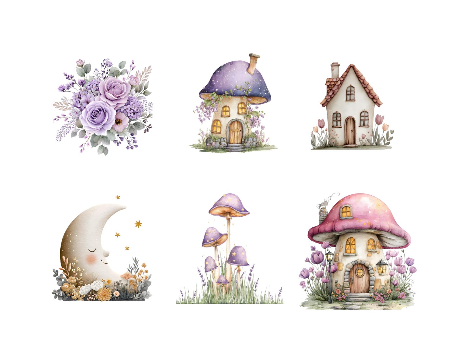 Watercolor Purple Fairies Clipart Bundle, Magical Garden Purple Fairies ...