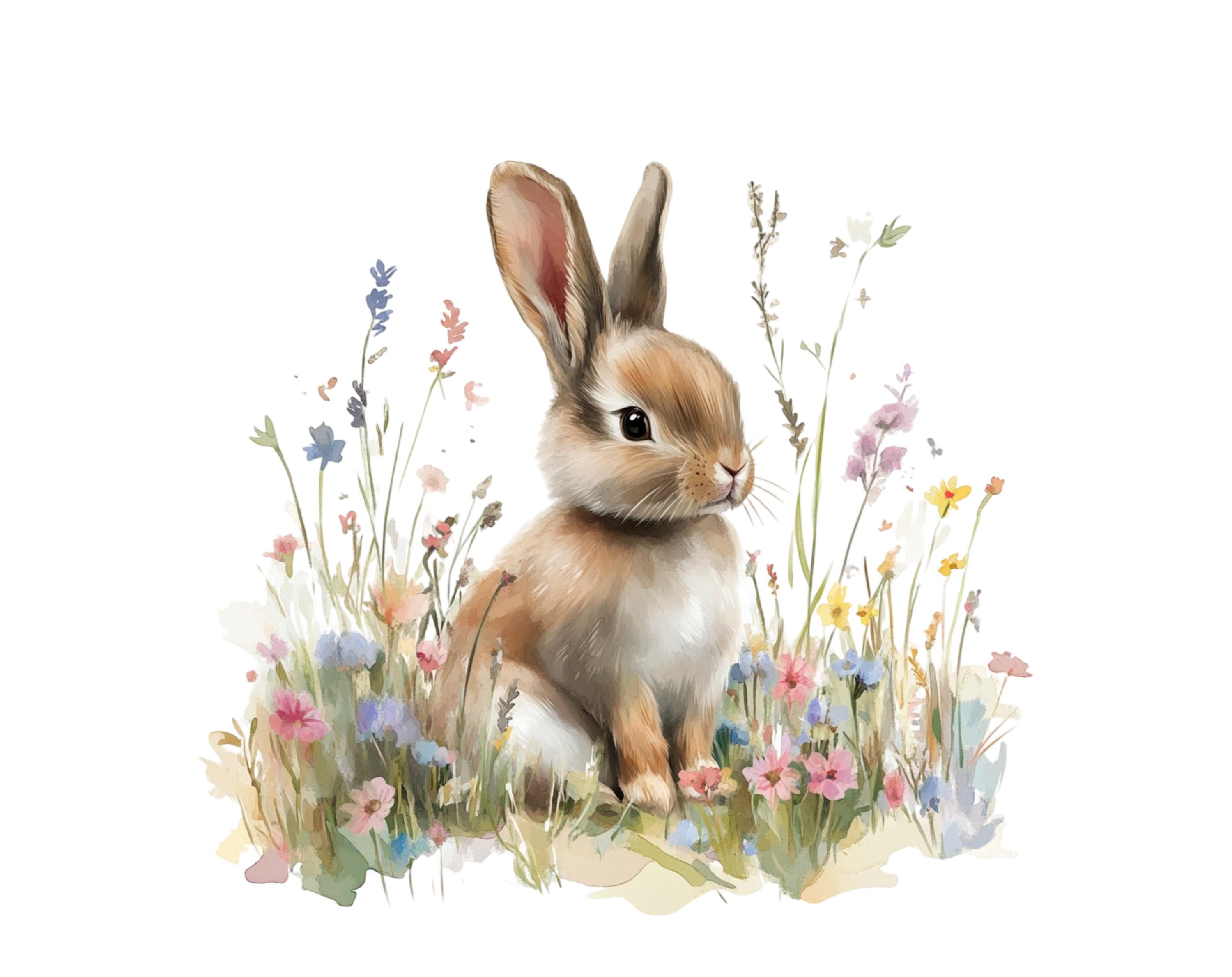 Watercolor Bunny Clipart Bundle, Floral Nursery Art (digital Download ...
