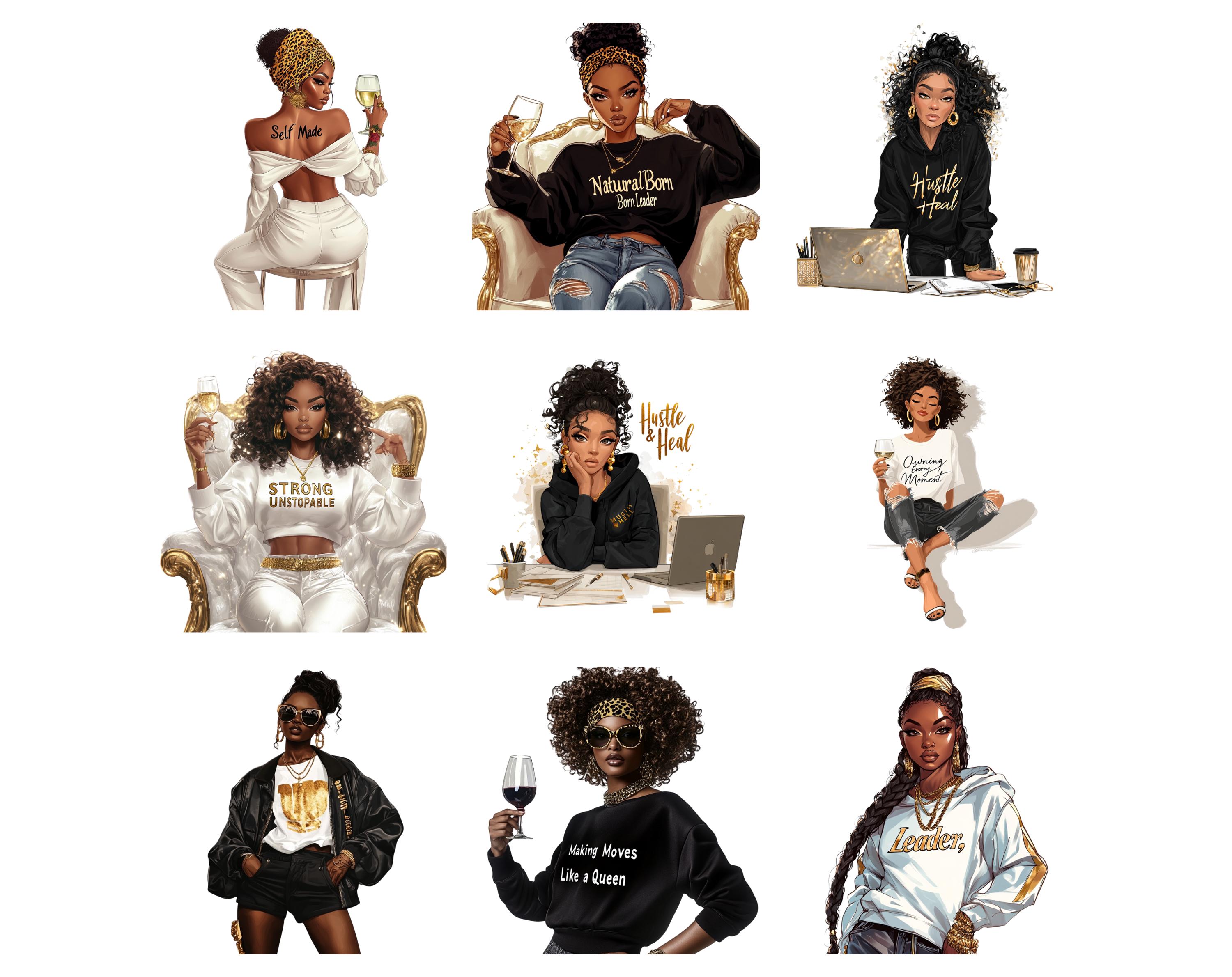 Black Girl Clipart Bundle Png, Black Boss Lady Collection Clipart ...