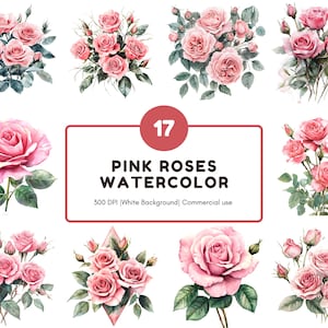 Paquete de imágenes prediseñadas de rosas rosadas, imágenes prediseñadas de ramo rosa, imágenes prediseñadas de ramo de rosas rosadas, paquete de rosas PNG, rosas PNG, manualidades de papel, descarga digital
