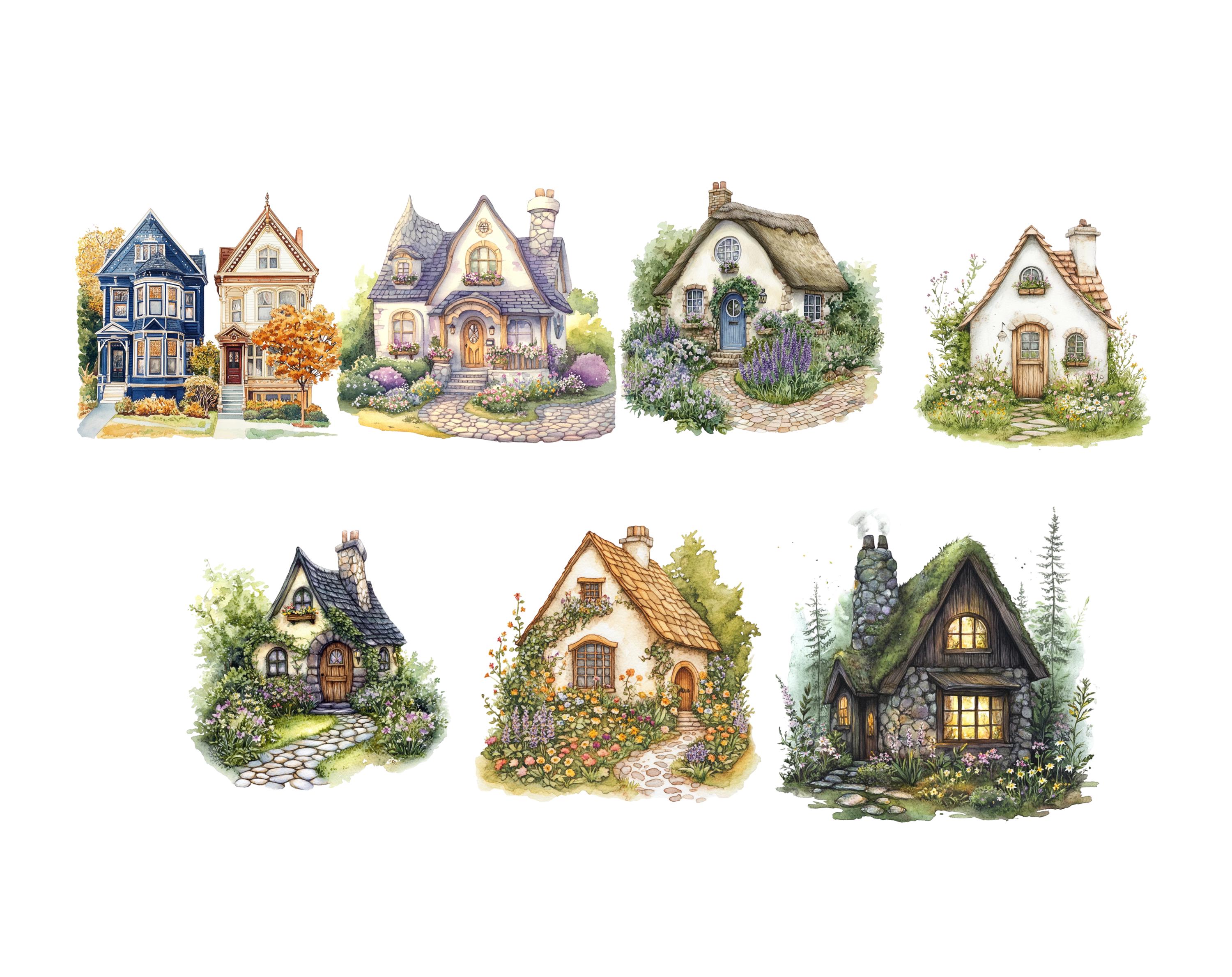 Watercolor Houses Clipart Bundle Png, Quirky Houses Clipart Png ...