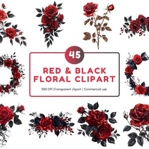 Paquete de imágenes prediseñadas de rosas rojas, imágenes prediseñadas de flores rojas y negras png, rosas rojas png, flores negras png, imágenes prediseñadas de flores rojas, flores rojas de acuarela png