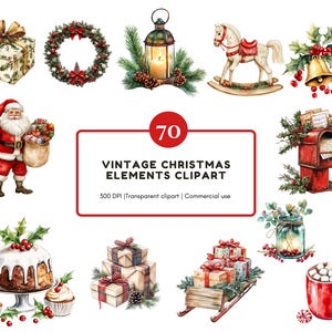Vintage Christmas Elements Clipart png Bundle, Christmas Elements Clipart, Vintage Christmas Clipart png, Christmas png Bundle Clipart