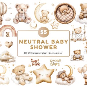 Clipart de baby shower de acuarela png, paquete de clipart de baby shower neutro, clipart de baby shower boho png, paquete de clipart de baby shower png