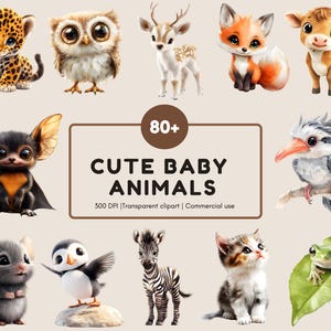 Aquarell Baby Tier Clipart Bundle, Anima Clipart Png, Baby Tier Clipart Png, niedliche Baby Tier Clipart, süßes Tier Png Bundle