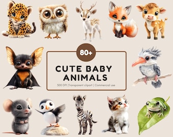 Watercolor Baby Animal Clipart Bundle, Nursery Art (PNG Digital Download)