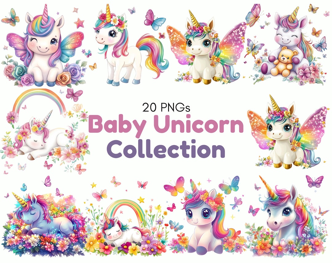 Watercolor Baby Unicorn Clipart Collection, Unicorn PNG Set (digital ...