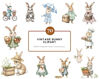 Watercolor Bunny Clipart Bundle, Vintage Bunny Clipart png Bundle, Cute Bunny Clipart png, Easter Bunny Clipart, Cute Easter Bunny Clipart