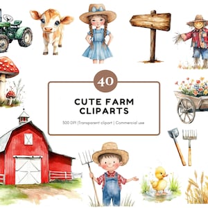 Aquarell Bauernhof Clipart Set, süsser Bauernhof Clipart, Bauernhof Tiere Clipart, Bauernhof Leben Clipart, Tier Clipart, Bauernhof png