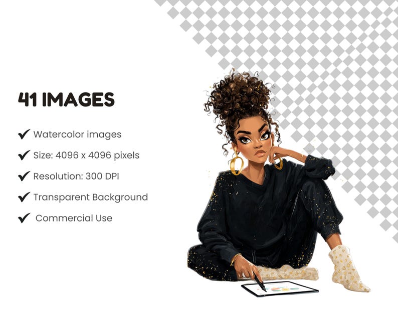Black Girl Clipart Bundle Png, Black Boss Lady Collection Clipart ...