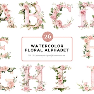 Clipart alfabeto floreale ad acquerello. Clipart alfabeto floreale rosa, alfabeto e numeri png, Clipart lettere png, Clipart alfabeto rosa