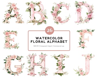 Aquarel bloemen alfabet clipart. Roze bloemen alfabet clipart, alfabet en cijfer png, letters clipart png, roze alfabet clipart
