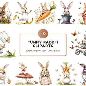 Coelho engraçado Clipart png Bundle, Clipart de coelho engraçado em aquarela, Clipart de coelho engraçado e peculiar, Clipart de coelho, Clipart de coelho fofo