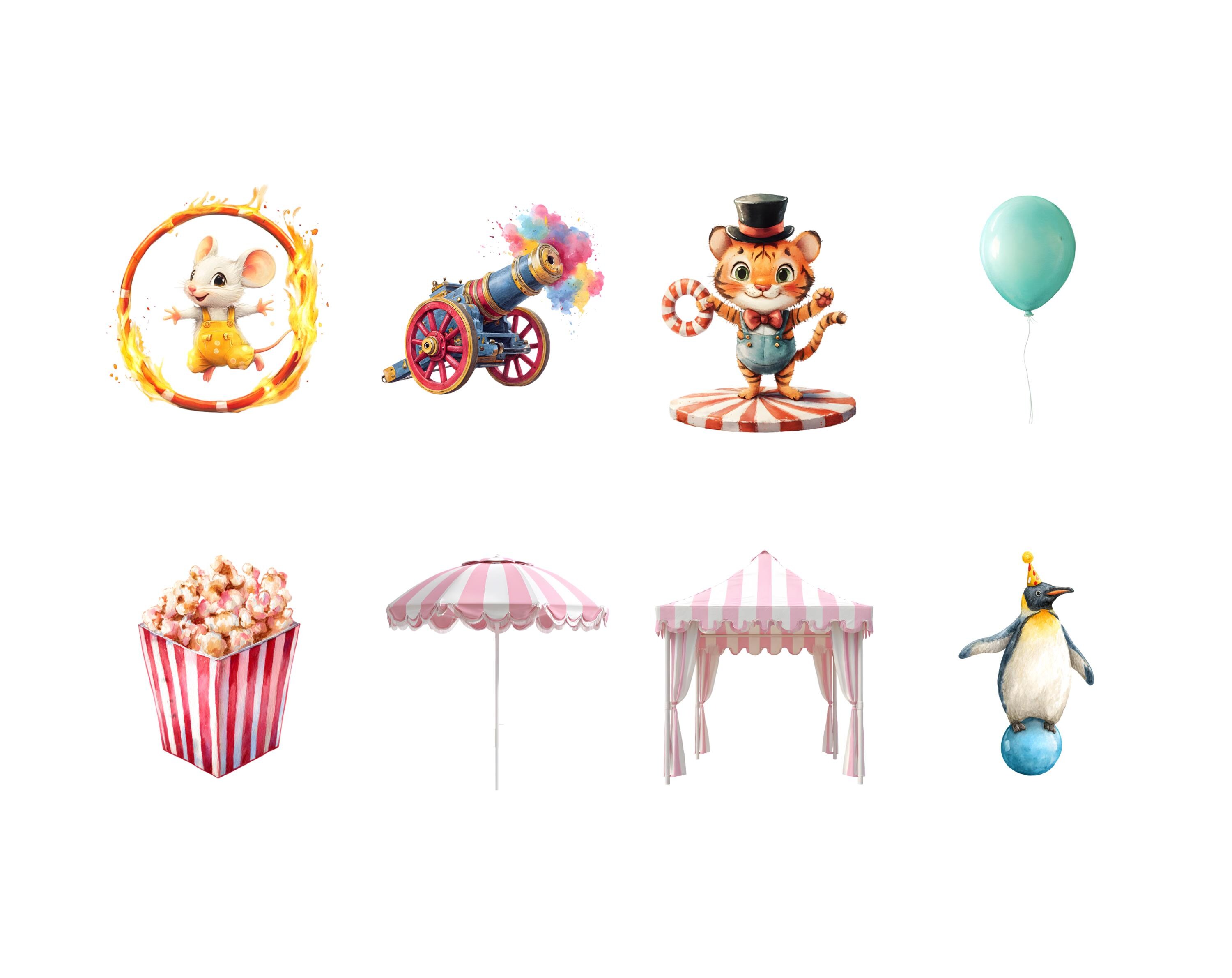 Circus Show Clipart Bundle Png, Watercolor Circus Clipart Png, Cute ...