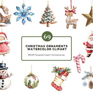 Watercolor Christmas Ornaments Clipart Bundle png, Christmas Ornaments png, Christmas Elements Clipart, Ornaments Clipart, Elements Clipart
