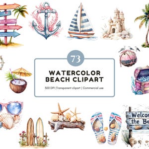Summer Clipart png, Beach Clipart png Bundle, Watercolor Beach Clipart, Vacation Clipart, Ocean png Clipart, Beach Clipart Set