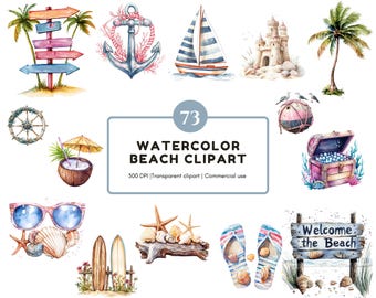 Sommer Clipart png, Strand Clipart png Bundle, Aquarell Strand Clipart, Urlaub Clipart, Ozean png Clipart, Strand Clipart Set