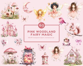 Clipart fée aquarelle, clipart fée des bois rose png Bundle, clipart fée des bois, premier anniversaire des cliparts, fée premier Clipart