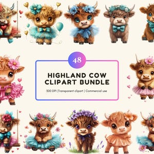 Aquarell Highland Kuh Clipart, süße Highland Kuh Clipart, lustige Kuh png, Baby Highland Kuh, Kuh Clipart, Instant Download