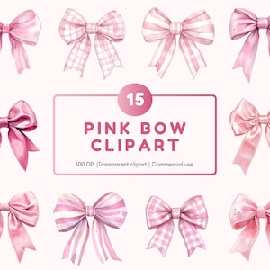 Aquarel roze strik clipartbundel, roze strik clipart, boog clipart png, coquette Bow clipart, geruite roze strik clipart, roze strik