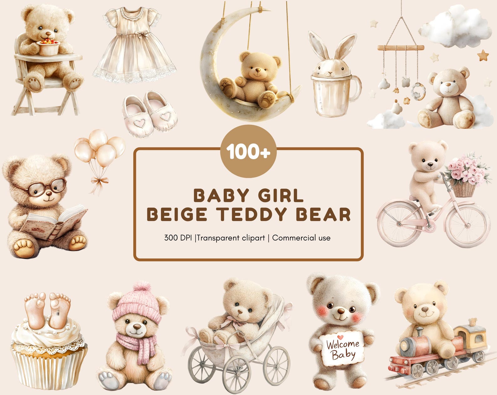 Beige Teddy Bear Clipart Bundle, Baby Shower PNG (digital Download) - Etsy
