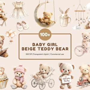 109 Beige Teddy Bear Clipart Bundle, Teddy Bear png Bundle, Baby Shower Teddy Bear png, New Born Teddy Bear png, Teddy Bear Clipart