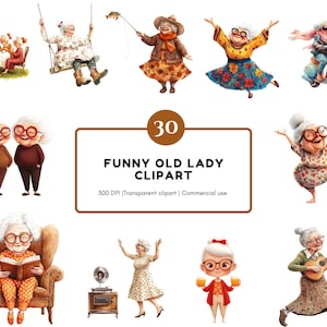 Funny Old Lady Clipart Bundle png, Watercolor Granny Clipart, Modern Granny Clipart, Funny Grandma Clipart, Funny Granny Clipart png
