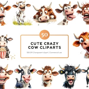 Crazy Cow Clipart, Funny Cow Clipart png Bundle, Cow Clipart png, Cute Cow Clipart, Funny Krowa Twarz Clipart, Cute Animal Clipart png