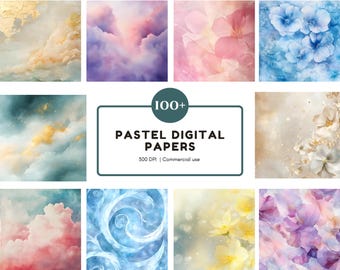 Pacchetto di clipart su carta per acquerelli pastello, floreali e astratti (download digitale)