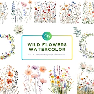 Aquarel wilde bloemen clipart, aquarel bloemen clipart, wilde bloemen elementen png, wilde bloemen grens clipart, wilde bloemen vlinder clipart