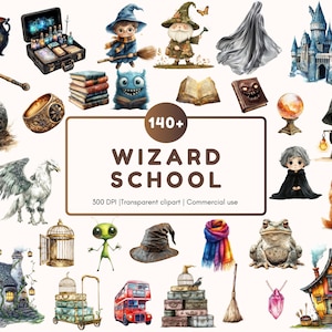 Lot de 150 aquarelles, sorcier, école Clipart, sorcier, sorcier, sorcier, sorcier