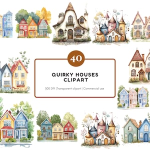 Watercolor Houses Clipart Bundle png, Quirky Houses Clipart png, Whimsical House Clipart, Quirky House Clipart png, House Clipart png