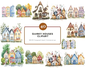 Watercolor Houses Clipart Bundle png, Quirky Houses Clipart png, Whimsical House Clipart, Quirky House Clipart png, House Clipart png