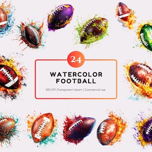 Watercolor Football Clipart Bundle, Football Clipart, American Football Clipart, Football png, Rugby Clipart Bundle, Football Collection