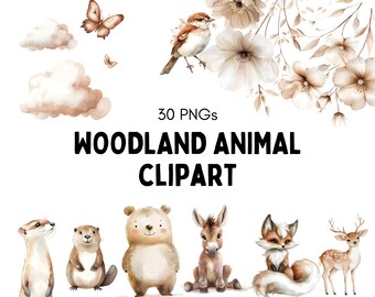 Aquarel bos dieren clipartbundel, babyshower decor (PNG)