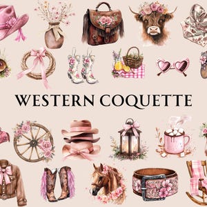 Western Coquette Clipart, Western Coquette png Bundle, Cow Girl Clipart, Cow Boy Clipart, Cowboy Boots Clipart png, Western Coquette png