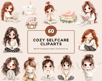 Watercolor Cozy Self Care Clipart, Planner Graphics (Digital Download)