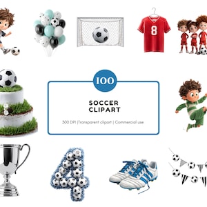 Soccer Clipart png Bundle, Boys Soccer Clipart, Watercolor Soccer Clipart png, Football Clipart Bundle, Soccer Baby Shower Clipart