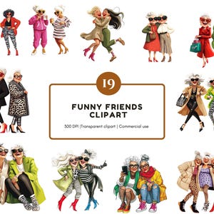 19 Funny Friends Clipart Bundle png, Friends Clipart, Hugging Friends Clipart, Stylish Women Clipart, Best Friends Fashion Clipart