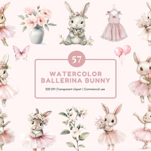 Ballerina Clipart Bundle, Aquarell Ballerina Häschen Clipart, Ballerina Häschen png, Rosa Ballerina Häschen Clipart, Ballerina Häschen-Baby-Dusche