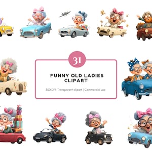 Funny Old Lady Clipart Bundle png, Watercolor Old Lady Clipart, Old Lady Clipart png, Grandma Clipart png, Modern Granny Clipart, Granny png