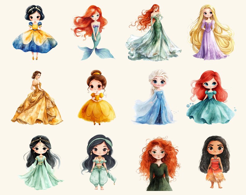 Watercolor Princess Clipart Bundle, Fairytale Nursery Art (digital ...