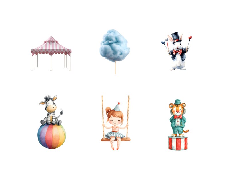 Circus Show Clipart Bundle Png, Watercolor Circus Clipart Png, Cute ...