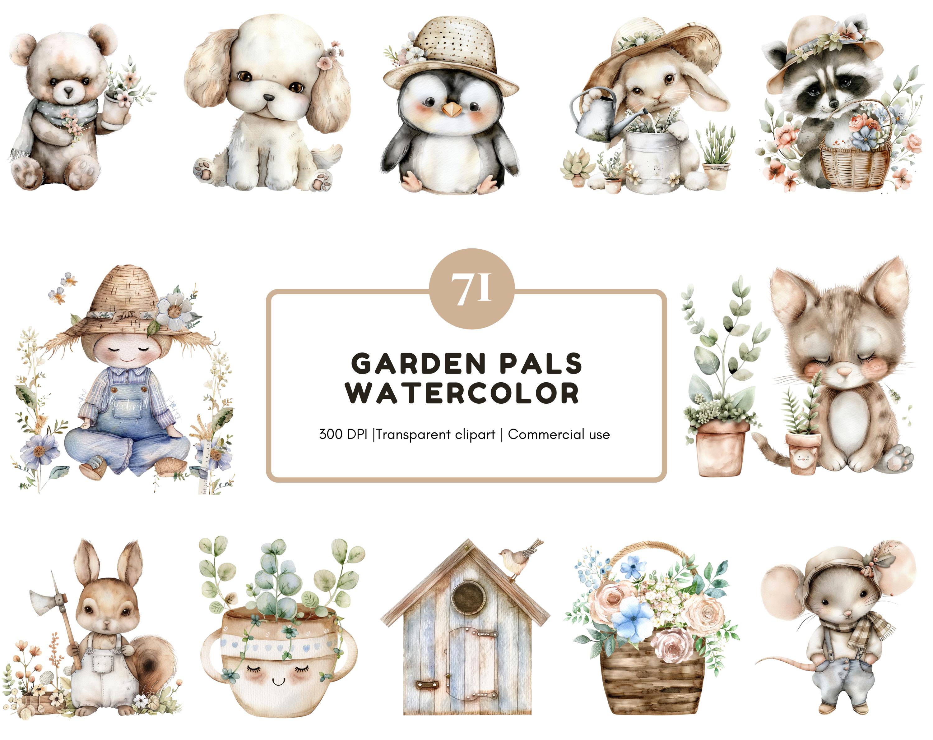 Garden Pals Clipart Bundle, Cute Spring Animal PNG, Cottage ...